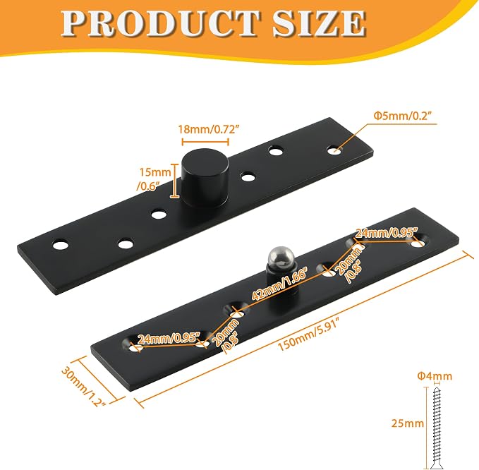 Alise Black Pivot Hinges for Door, Heavy Duty Stainless Steel Pivot Hinge - Image 2