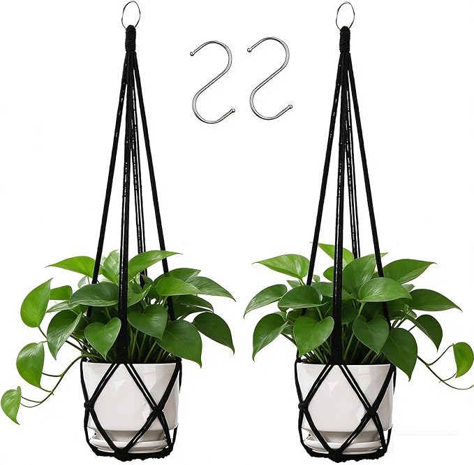 YIBOT Macrame Plant Hanger Indoor 35 Inch Hanging Planter Basket Black 2Pc | by YIBOT