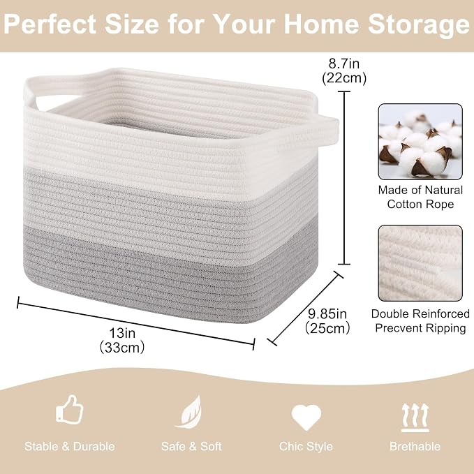 OIASKET Storage Baskets for Organizing, Woven Baskets for Shelves, Rectangle - Image 2