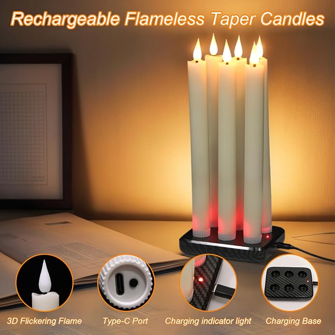 GenSwin Rechargeable Flameless Taper Candles Charging Base & 2 Remote Ivory | - Image 3