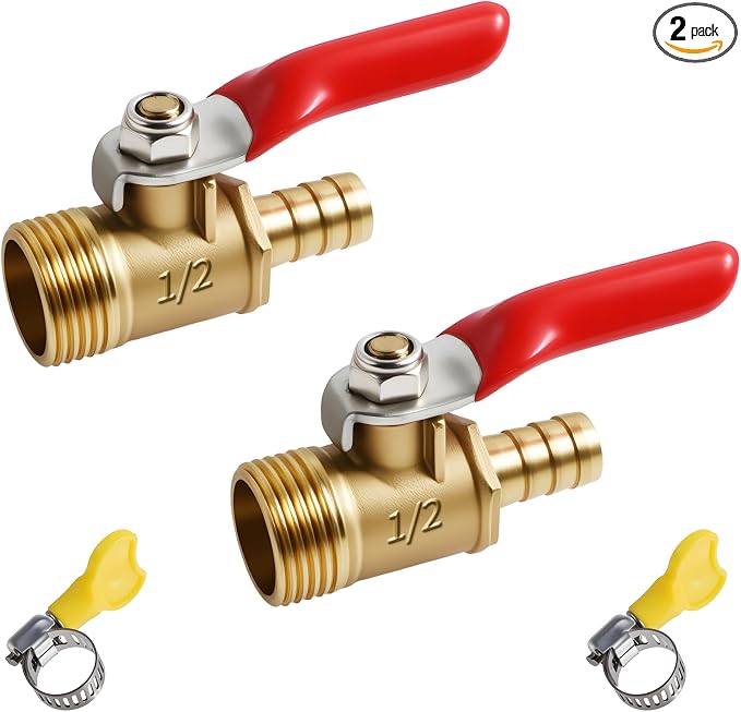 2 Pcs Brass Ball Valve, 8mm x 1/2 Inch, Male NPT | Full Port Shut Off Valve by FOCMKEAS