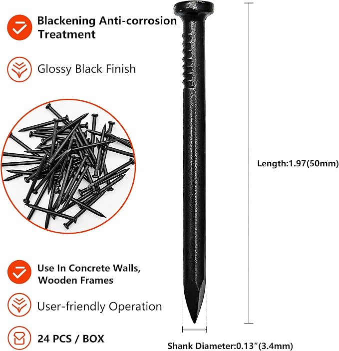 24Pcs 2 Inch Black Concrete Nails, Hardened Masonry Nails - Image 2