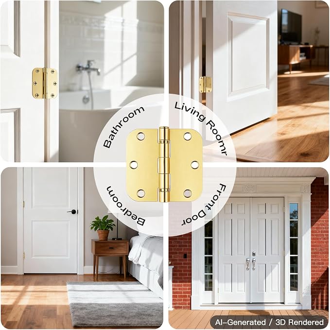 18 Pack Polished Brass Door Hinges 3.5 Inch 5/8" Radius No-Squeak | Ball - Image 7