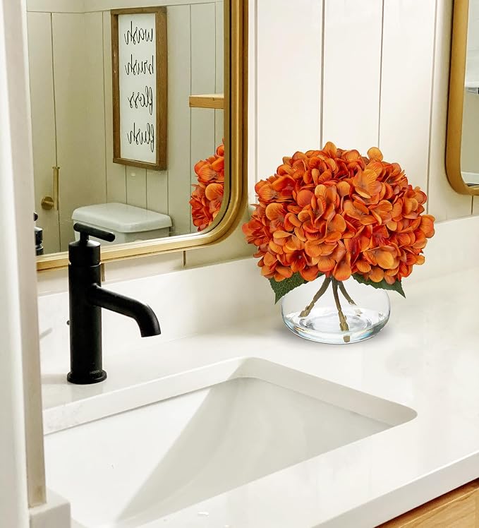 Hollyone Orange Fall Hydrangea Artificial Flowers - Image 3