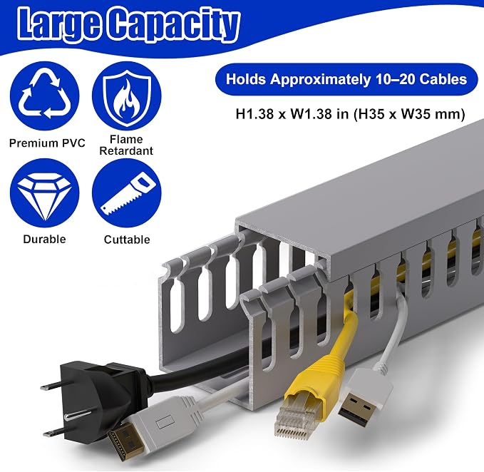 1.4"H x 1.4"W Cable Raceway, 132in Under Desk Wire Management Channel, 16.5in - Image 4