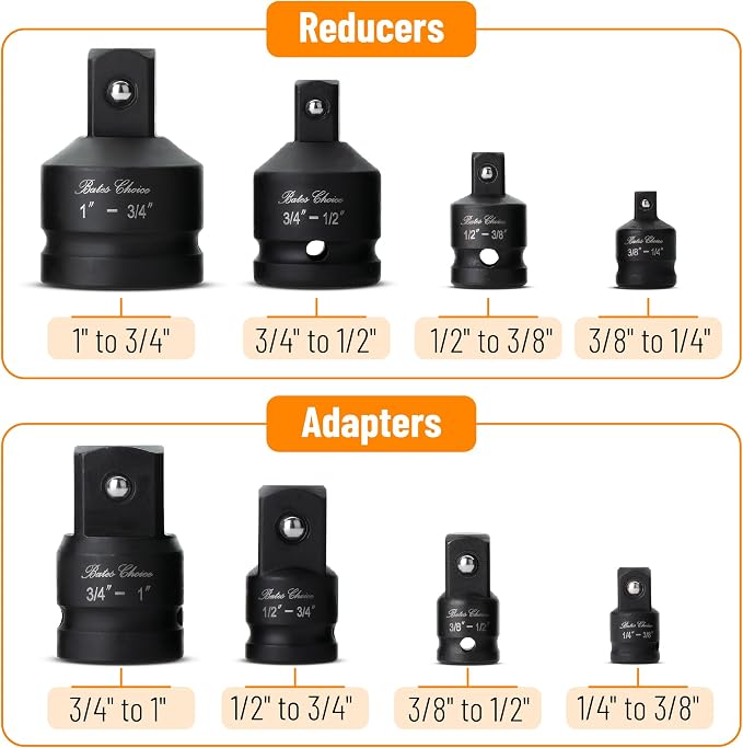 Bates- Impact Socket Adapter and Reducer Set, 1/4" 3/8" 1/2" 3/4", Impact - Image 3