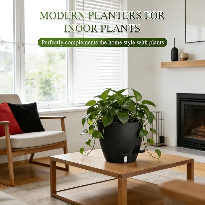 Self Watering Pots with Drainage Holes, 2 Pack 8 Inch Plant Pots with Water - Image 7
