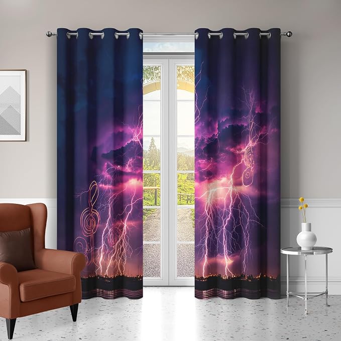 Thunderstorm Curtains for Bedroom Living Room Decor, Treble Clef Drapes - Image 2