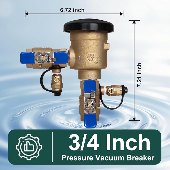 【UPC® Certified】3/4" Brass Pressure Vacuum Breaker, 400PSI Max, Heavy Duty - Image 3