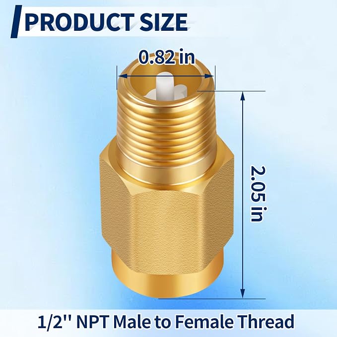 RV Water Heater Backflow Preventer, 1/2" NPT Male to Female Thread Hot Water - Image 2