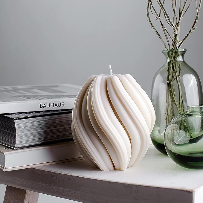 Spiral Swirl Candle Beautiful Handmade Pillar Scented Candle White Large | - Image 8