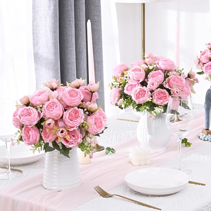 2 Packs Peonies Artificial Flowers, Light Pink Silk Artificial Peonies | Fake - Image 6