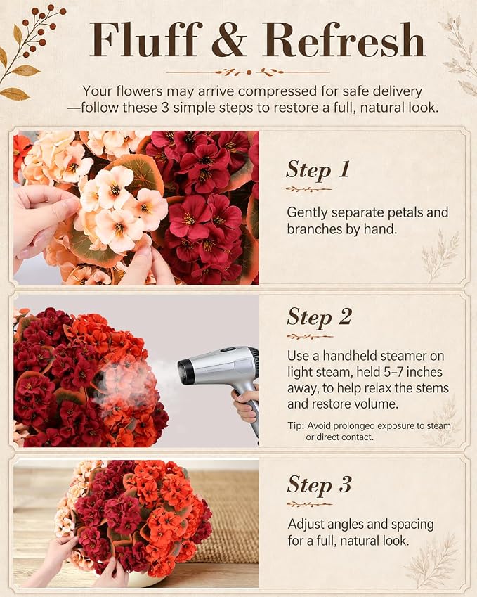 Artificial Fall Flowers for Outdoors, 6 Bundles Faux Geraniums | UV-Resistant - Image 5