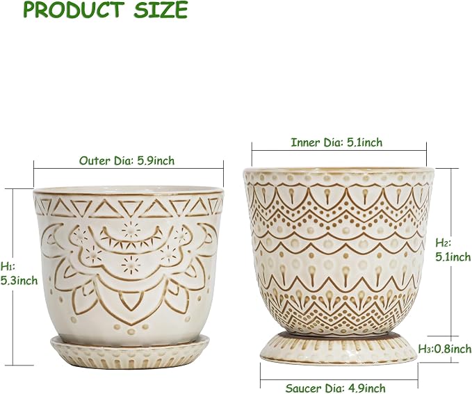 Gepege Ceramic Plant Pots, 6 Inch Indoor Planters - Image 2