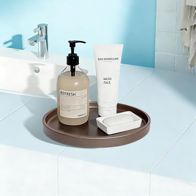 1 Pack 9" Bathroom and Vanity Tray, ABS Bathroom Counter Organizer, Coffee - Image 2