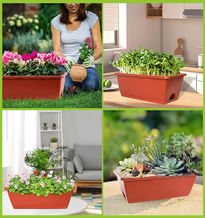 LOCONHA 7 Pack Window Box Planter, Plastic Vegetable Flower Planters Boxes | 17 - Image 7