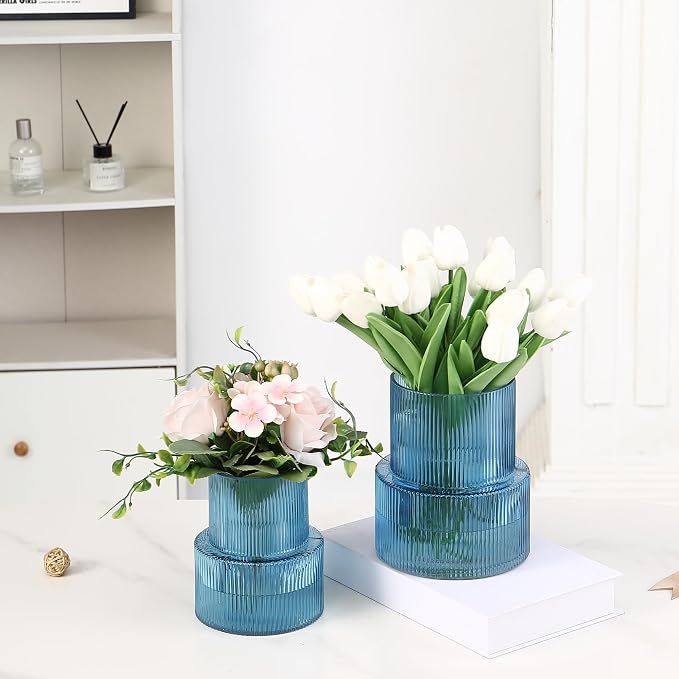 Ribbed Glass Vases for Bouquet, Modern Vase for Living Room, Coffe Table - Image 4