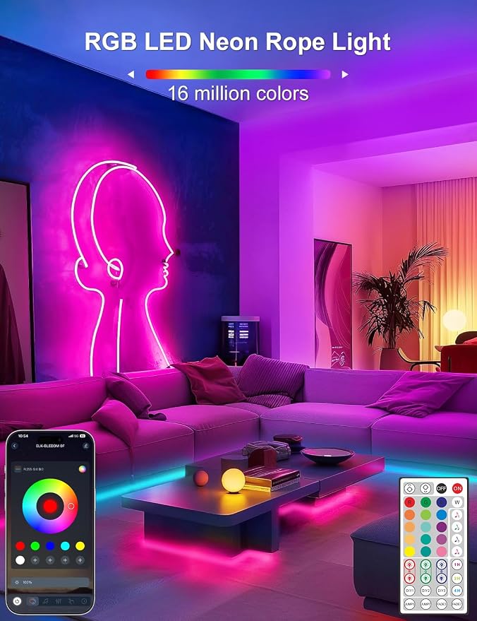Lamomo 65.6Ft LED Strip Lights, RGB Neon Rope Light - Image 3
