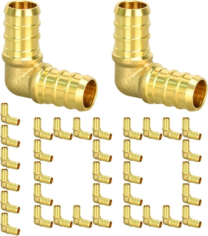 100 Pack 1/2" PEX Fittings, Brass PEX Elbow Fittings by RUBY.Q