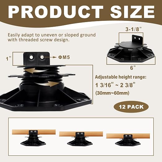 12 Pack Adjustable Deck Support Pedestal Kit 1-3/16" to 2-3/8" | Deck - Image 2