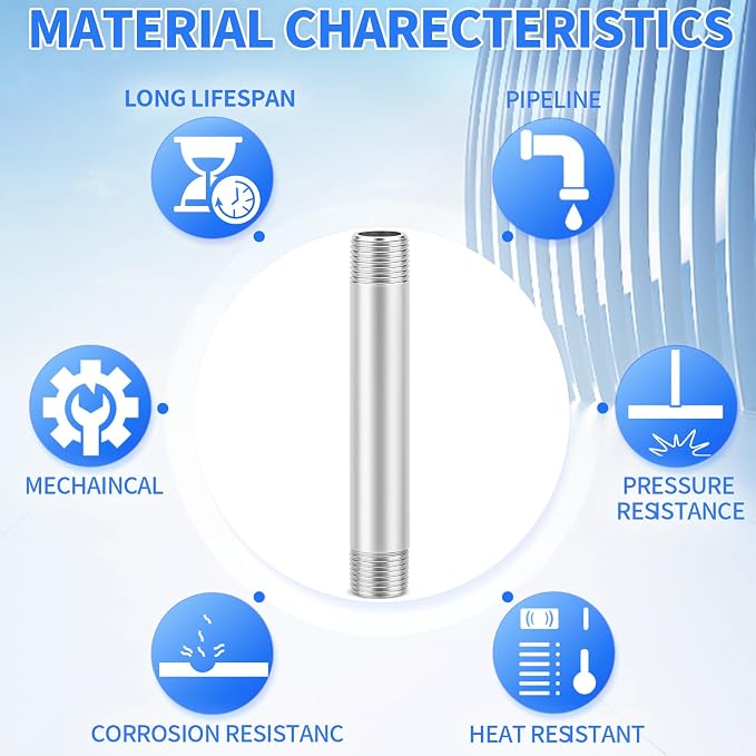 ChillWaves 304 Stainless Steel Pipe Fitting, Nipple Cast Pipe 3/4" NPT Male x - Image 5