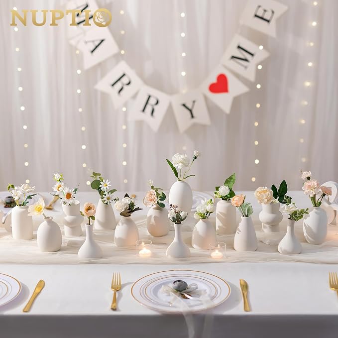 NUPTIO Small White Ceramic Vase: 15 Pcs Assorted Vases | Bud Vase Centerpiece - Image 7
