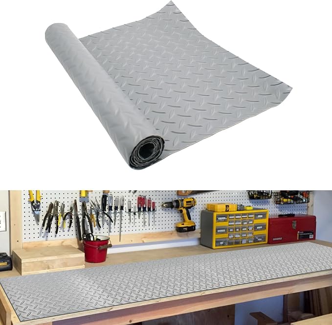 47.2'' x 15.7'' Work Bench Mat, Scratch-Resistant Non-Slip Steel Plate Texture by SnowTing