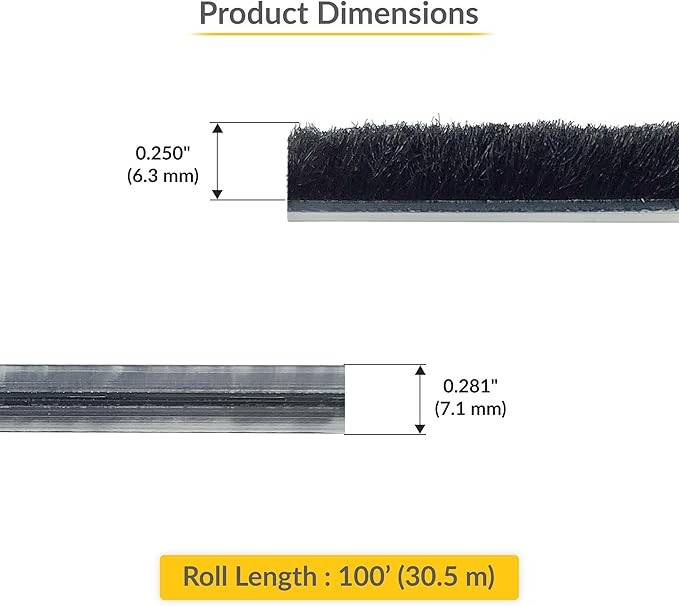 Brixwell Storefront Door Pile Weatherstrip 0.250" Pile Height, and Dust Control - Image 2