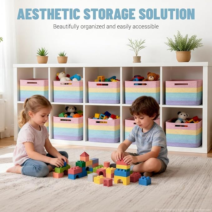5 Pack Woven Storage Baskets, Decorative Storage Bins - Image 2