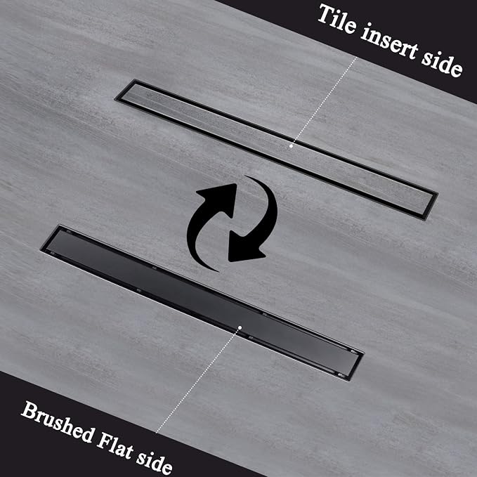 34 Inch Linear Shower Drain Tile Insert Matte Black, Stainless Steel Rectangle - Image 2