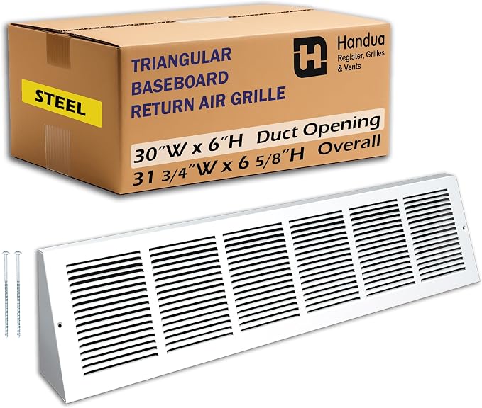 Fits 30x6 Duct Opening | Steel Triangular Baseboard Return Air Grille by Handua by Handua