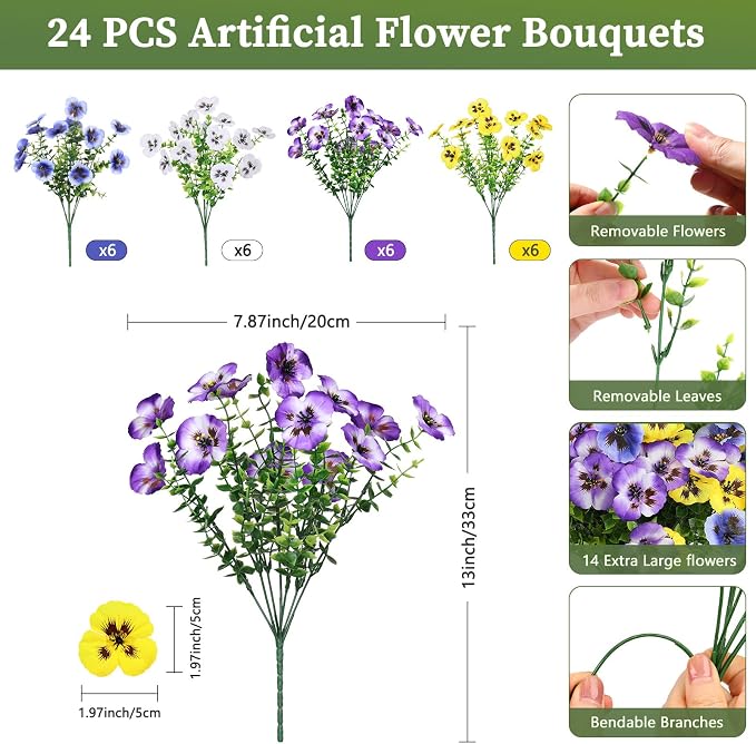 Alupssuc 24 Bundles Artificial Flowers UV Resistant - Image 3