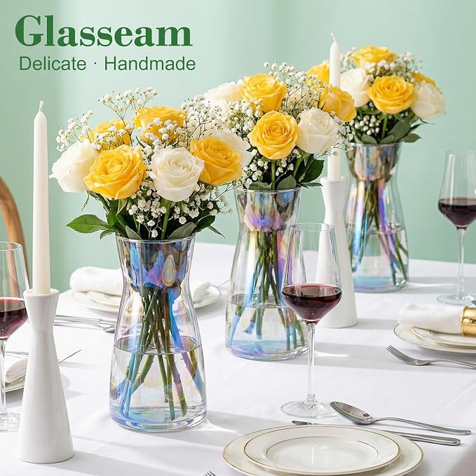 8 inch Glass Flower Vases for Flower 2 Pack, Colorful Glass Vases | Vases for - Image 6