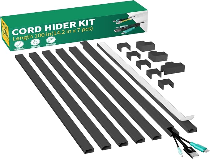 Delamu Cord Hider, 100in Self-Adhesive Cord Cover Kit by DELAMU