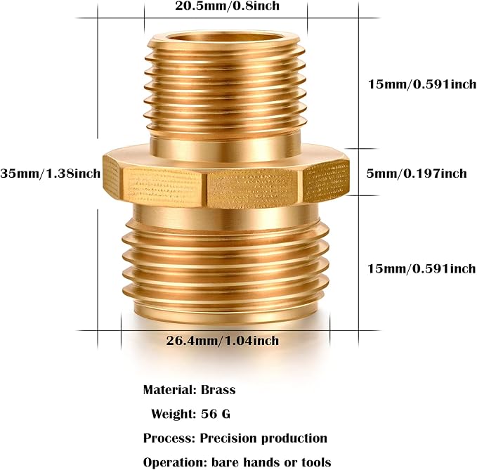 Garden Hose Connector Adapter, 3/4" GHT male and 1/2" NPT male Connectors - Image 2