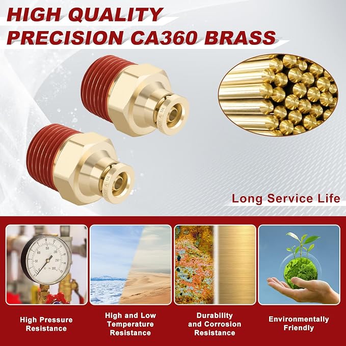 DOT Approved Male Straight Brass Union 1/4" Tube x 3/8" NPT, Quick Connect Union - Image 2