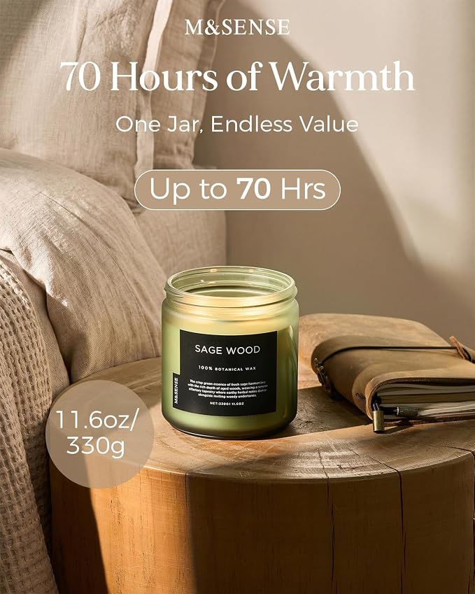 M&SENSE Sage Wood Scented Candles, 11.6oz 70 Hours All Natural Soy Wax | Clean - Image 3