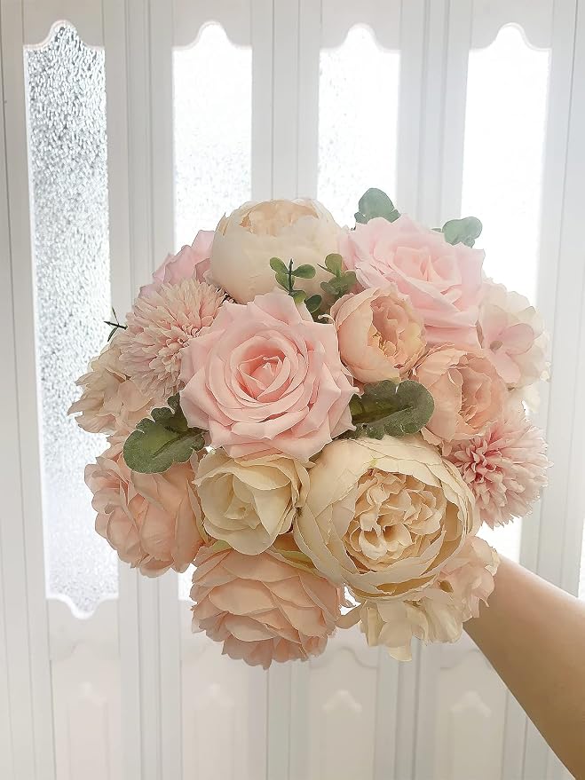 FACINOC Peonies Artificial Flowers Pink Silk Roses Blush Peony Bulk - Image 6