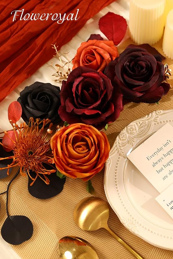 Halloween Artificial Flowers Black Flowers Mix Silk Flowers Fake Roses - Image 5