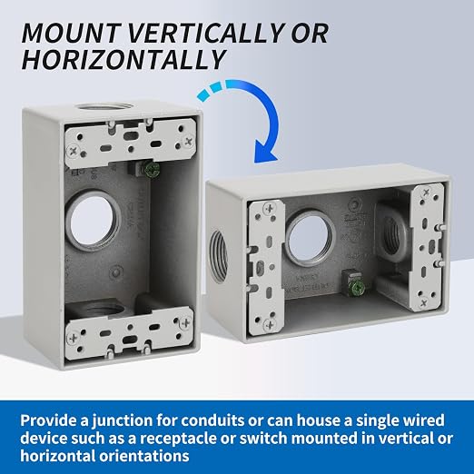Weatherproof Outlet Box, Three 3/4 Inch Hole Outdoor Electrical Box | Aluminum - Image 6