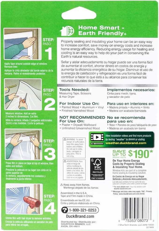 Duck Brand Indoor 3-Window Shrink Film Insulator Kit, 62-Inch x 126-Inch - Image 2