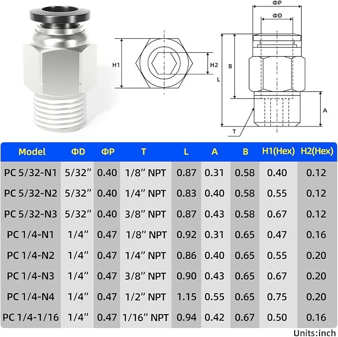 TAILONZ 1/4" Tube x 1/16" NPT Male Straight Push to Connect Fitting 10pcs | - Image 2