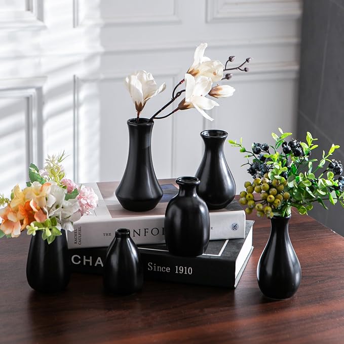 Black Ceramic Bud Vase Set of 12 Glossy Modern Flower Vases | Elegant mini - Image 4