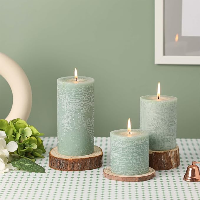 3x6 Inch Sage Green Pillar Candles Set of 3 - Image 2