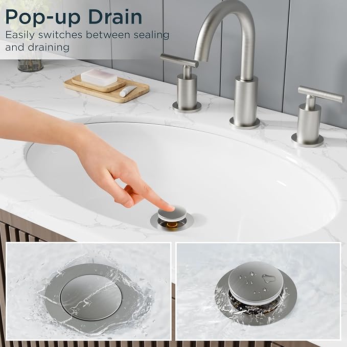 FORIOUS Bathroom Sink Drain Without Overflow, Brushed Nickel Pop Up Drain - Image 6