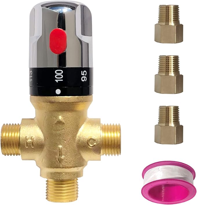 Thermostatic Mixing Valve with 1/2 NPT Male Connections, Water Temperature - Image 2
