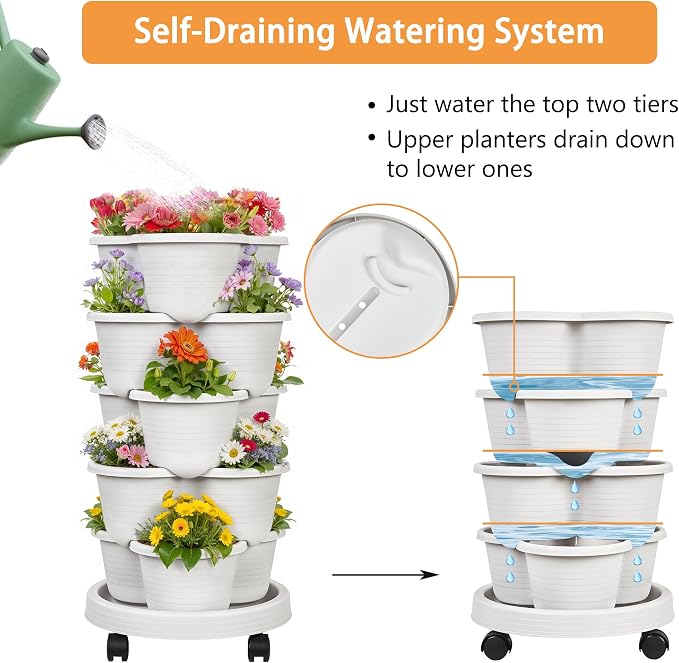 VECELO 5 Tier Vertical Garden Planter, Self Watering Stackable Planters - Image 3