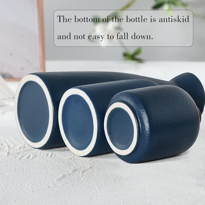 CEMABT Ceramic Blue Vases Set of 3 Small Flower Vases - Image 2