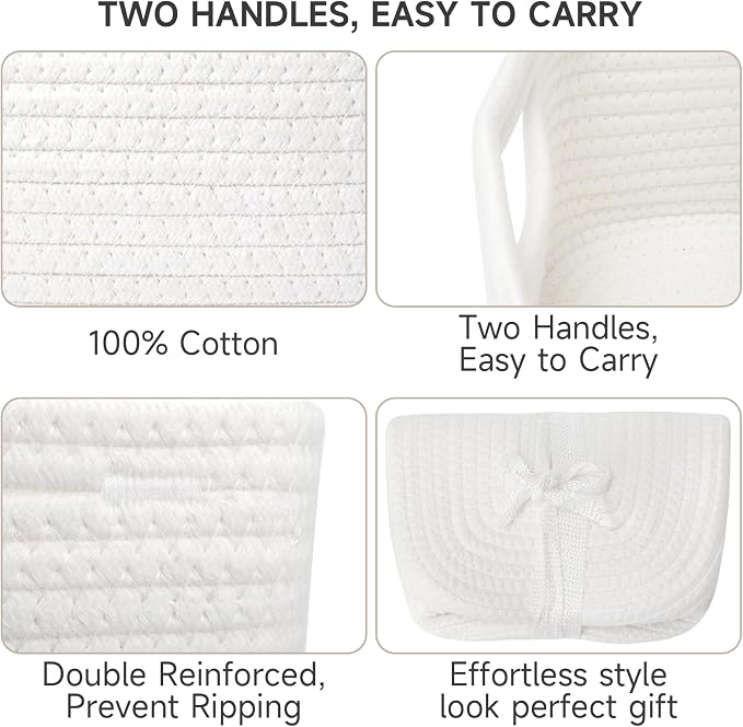 3 Pack Small Storage Baskets for Organizing, 11.8×7.8×5.1", Cotton Rope Basket - Image 8