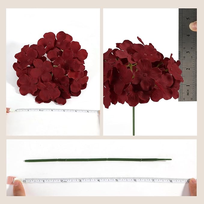 Auihiay 204Pcs Burgundy Hydrangea Artificial Flowers Bulk, Silk Hydrangeas | - Image 7